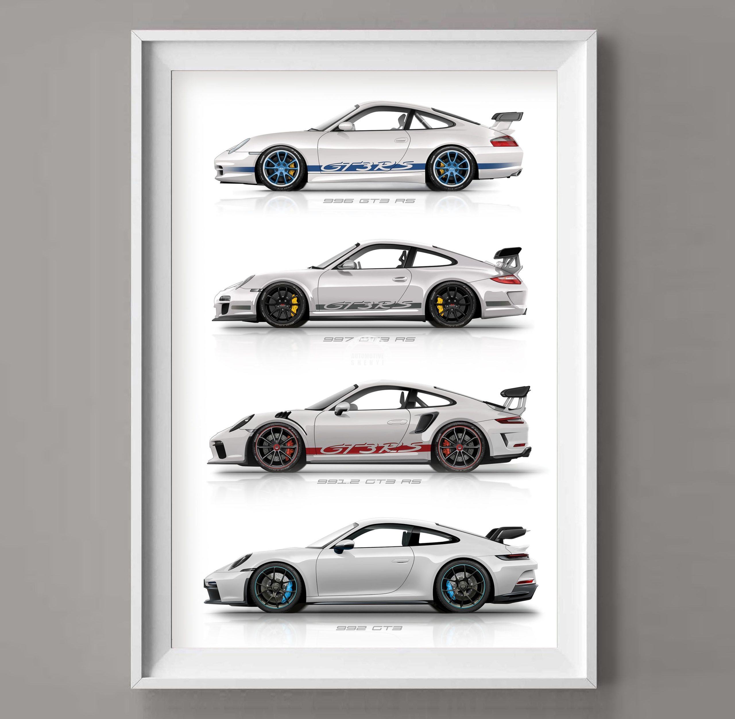Porsche 911 GT3 RS Generationen Leinwand Druck Ohne Rahmen
