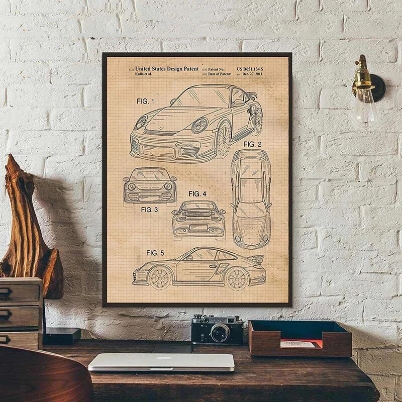 Vintage Porsche 911 Blaupause Poster