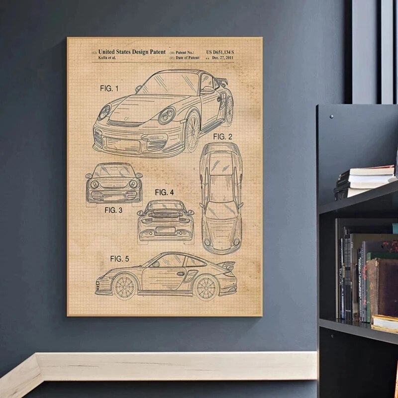 Vintage Porsche 911 Blaupause Poster